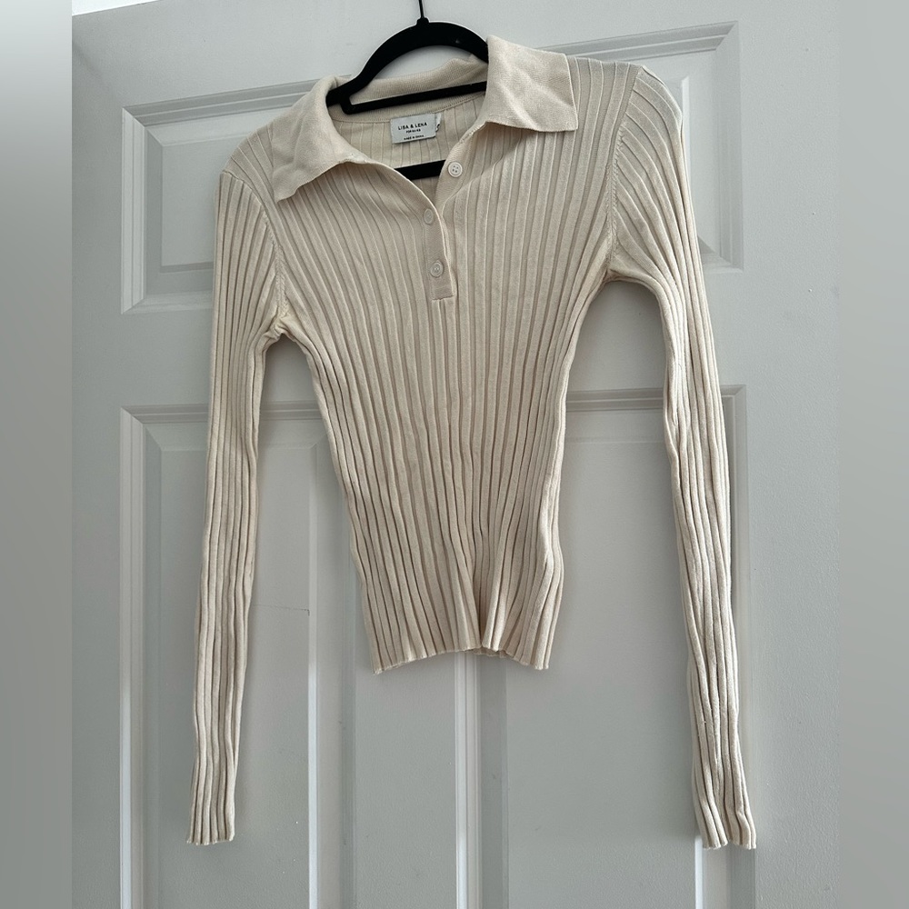 NA-KD beige light cream button up  light sweater shirt